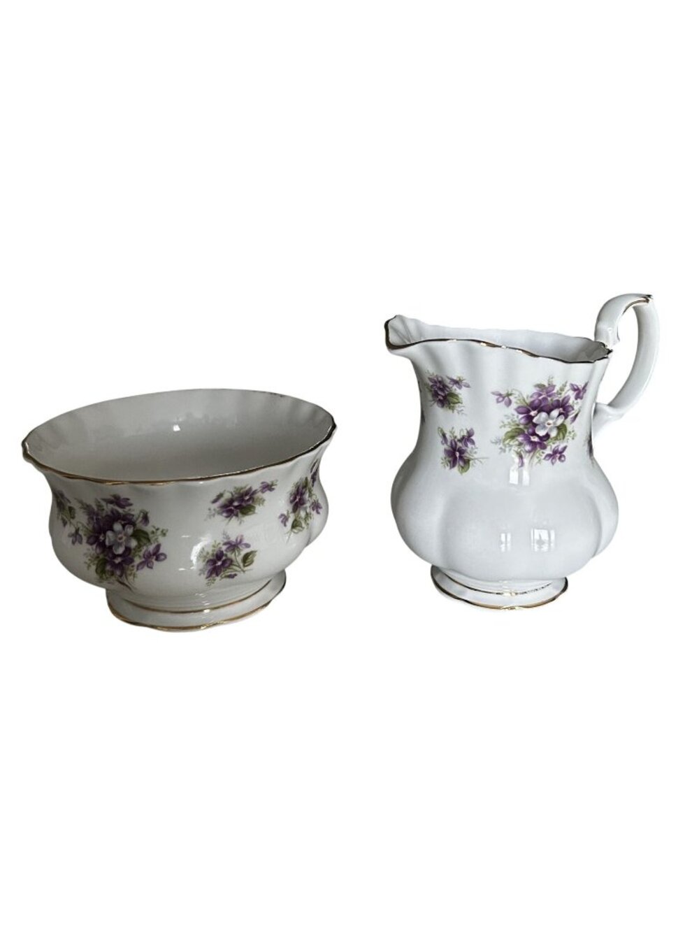 Royal Albert Sweet Violets Bone China Creamer & Sugar Bowl Set England Vintage